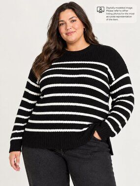 SO Juniors Plus Size XXL Black White Striped Knit Sweater Grunge Cozycore Goth